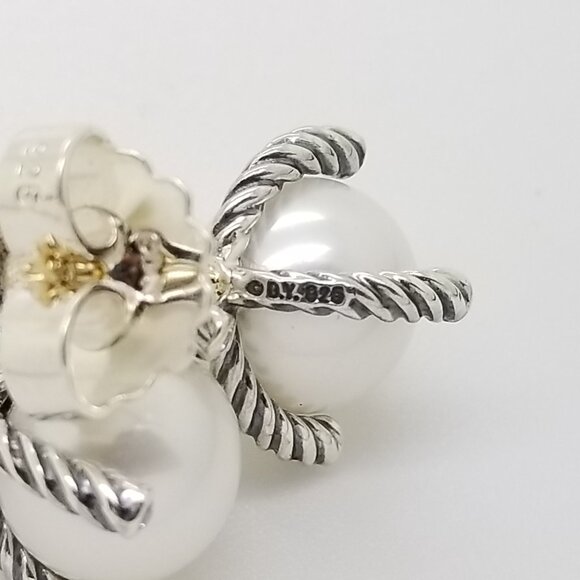 DAVID YURMAN 6mm Cable Classic Pearl Earrings in Sterling Silver w/ Diamonds 925 - Picture 8 of 8